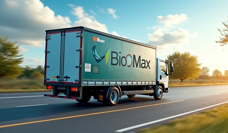 Delivery truck delivering BioMax packages